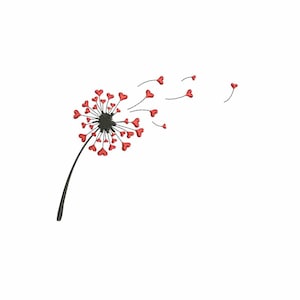 Dandelion Flower with love Machine Embroidery Design / Love Flower / Dandelion