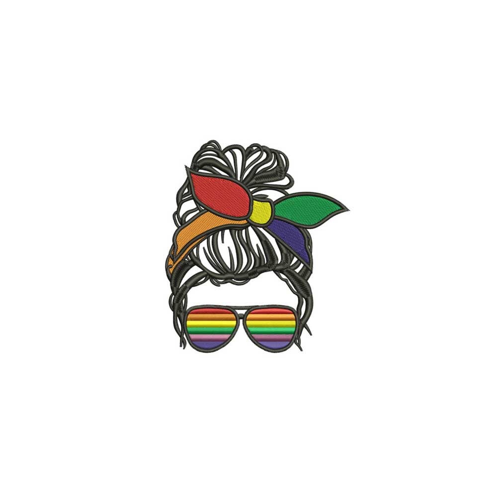 Rainbow Messy Bun Mom Machine Embroidery Design / Rainbow Pride Mom ...
