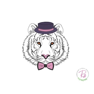 Tiger mit Schleife Stickdatei / Maschinenstickerei / Tiger Tier Schleife / Wilde Tiere / Mütze mit Tiger / Tigerschleife Hut Design / niedlich