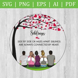 Frère et sœur ornement côte à côte SVG Circuit file / trois sœurs avec ailes / Deux frères et trois sœurs ailes / PNG