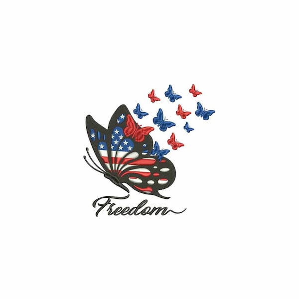 Patriotic freedom butterfly Machine embroidery design / USA freedom Butterfly / 4th July Butterfly