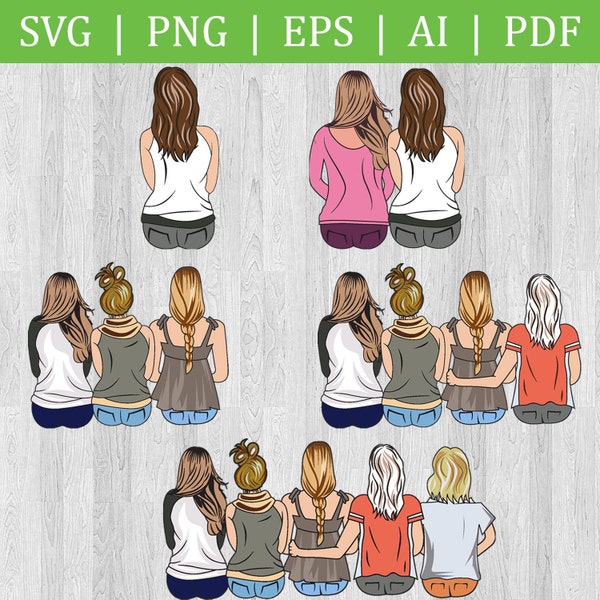 Sibling with one two three four five girl sitting SVG cut file / Girls sitting /P PNG file