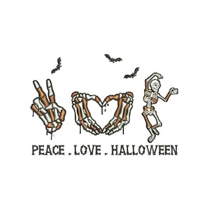 Peace love Halloween Machine embroidery design / Halloween skull hand / Dancing skull / Skull heart / Halloween