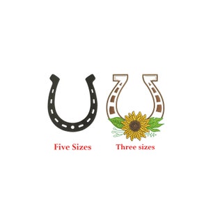 Horse Shoe & Sunflower Silhouette Machine Embroidery Design | Horse Lovers | Multiple Sizes