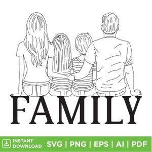Familie Line Art SVG Platinenstecker / Line Art / Line Art / Vier Familienmitglieder / Platinenstecker