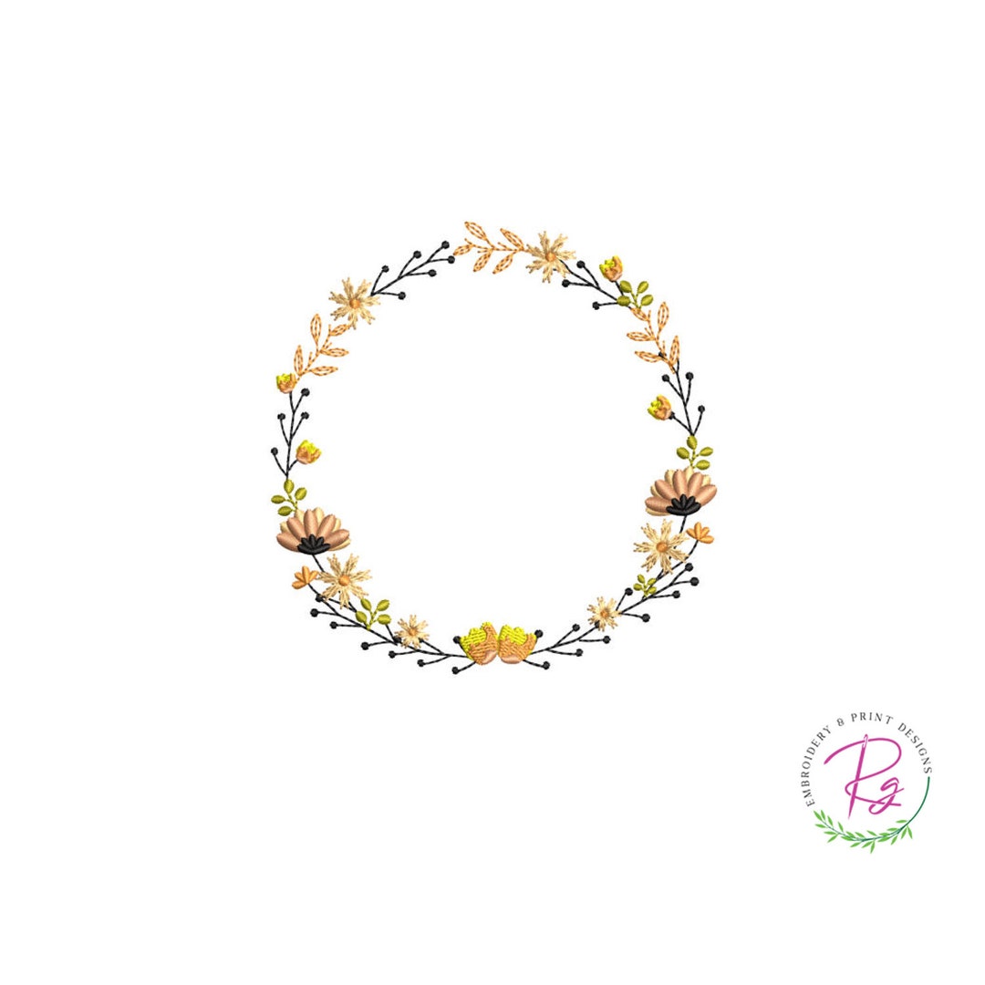 Yellow Floral Wreath Embroidery Design / Machine Embroidery / Laurel