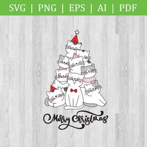 Christmas Cat Tree SVG Cut File/ Christmas cat / Merry Christmas / Christmas / Cat lovers / Circuit Cutting files