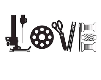 Love Sewing Machine SVG Cut File, PNG (Digital Download)