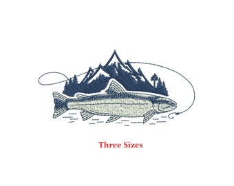 Adventure Mountain Fish Machine Embroidery Design / Mountain fish /Fishing / Adventure fish