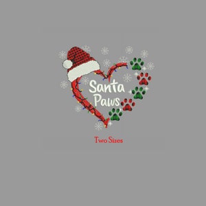 Diseño de bordado de corazón con huellas de Papá Noel, luces navideñas (descarga digital)