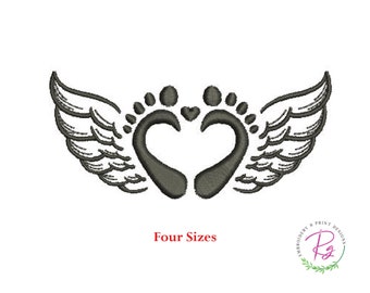 Footprint Angel wings Machine embroidery design /Footprint / Angel wings / Heart with wings / Four sizes
