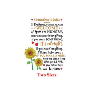 Grandma Rules Machine Embroidery Design | Grandma’s House Rules | Grandchild Love Embroidery File