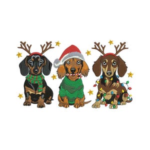 Three Christmas Dachshund Machine embroidery design | Christmas dachshund