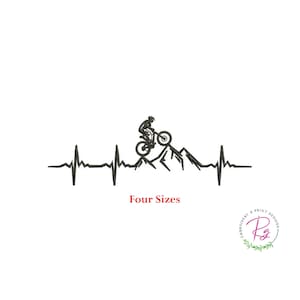 Mountain Bicycle Heartbeat Embroidery Design - Cycling Adventure - 4 Sizes Included