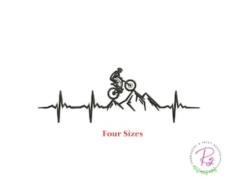 Mountain Bicycle Heartbeat Embroidery Design - Cycling Adventure - 4 Sizes Included