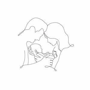 Mamá papá con bebé recién nacido arte lineal Diseño de bordado a máquina / Bebé recién nacido / Amor / Amor de padre y madre