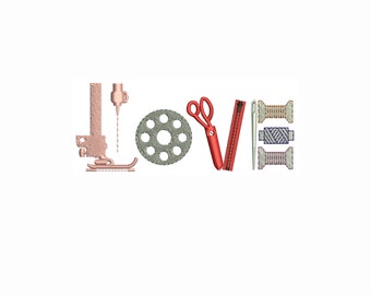 Sewing Love Elements Machine embroidery design / Sewing Elements / Bobbin Scissor Needle Thread Love
