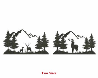 Adventure Mountain Deer & family deer Machine Embroidery design / Mountain adventure deer / Forest deer /
