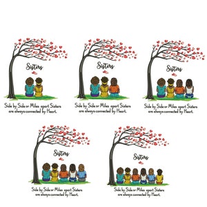 Sister American girl side by side with two sister three four five & Six sister Machine embroidery design / Sisters love