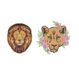 Lion Head & Lion head floral flowers machine embroidery design / lion head / floral flowers on head / Lion head