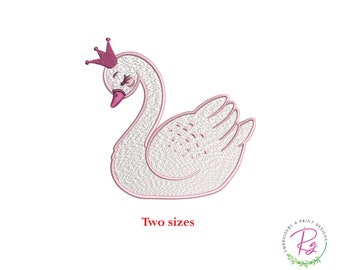 Swan Embroidery Design / Machine Embroidery /  Swan Princess /  Crown Swan / Duckling / Royal Swan /Swan Duckling /Pink Nose