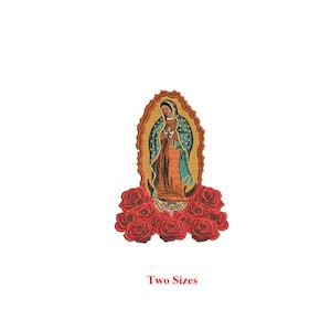 Diseño de bordado Virgen María con rosas / Señora de Guadalupe / 2 tamaños incluidos