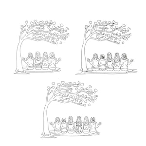 Five & six sister line art Machine embroidery design / Line art / Sister love / Sisters