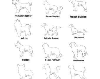 Dog Line Art Embroidery Design Bundle | 12 Breeds (Digital File)