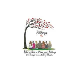 Sister brother  ide by side sibling love six sister one brother love Machine embroidery design / Sister brother love
