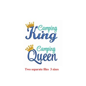 Camping King & Queen Embroidery Design Set | 3 Sizes Included |Digital Machine Embroidery File | Instant Download | Couple Camping Gift