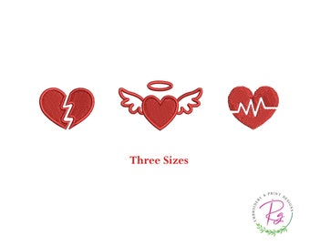 Diseño de bordado de corazón para San Valentín: Alas de ángel, corazón roto (Descarga digital)