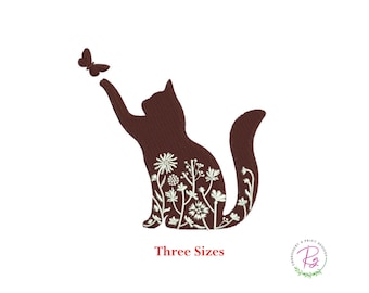 Floral Cat Silhouette Machine embroidery Design / Silhouette Cameo /Cat lovers / Animal / Pet / Cat