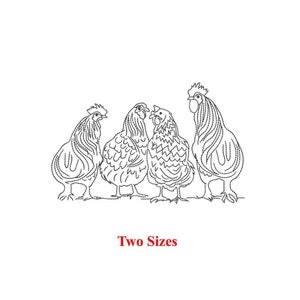 Huhn Hahn Familie Maschinenstickerei | Bauernhof Line Art | Hahn & Hahn Umriss-Stich | Landhaus Bauernhof Stickdatei