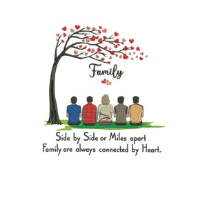 Family side by side miles apart family are always connected by heart Machine embroidery design / Mother with four sons