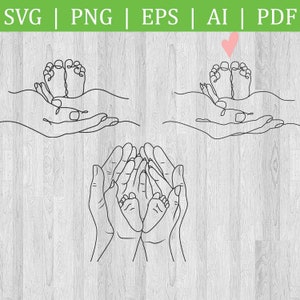 Babylijntekeningen met hand in hand SVG Circuit-bestanden / mama en papa hand in hand / PNG