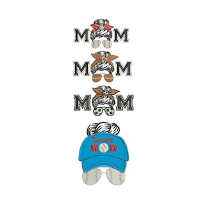 Baseball Mom Football Mom Machine embroidery design / Mom with Messy Bun / Sports Mom / Mom with bandana