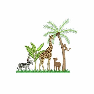 Jungle animal Giraffe zebra monkey Machine embroidery design / Jungle animal with palm trees