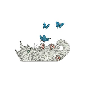 Cat with butterfly machine embroidery design / Cat lovers / Butterfly