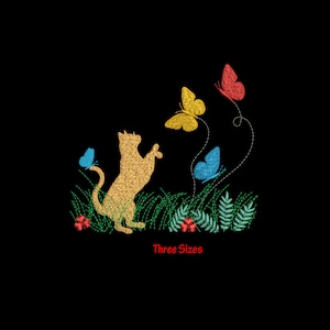 Cat Butterfly with beautiful Wild  flowers Machine Embroidery design / Wild flowers with butterfly / Cat butterfly