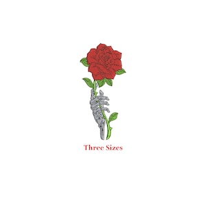 Skull Hand Rose Machine embroidery design / Red rose / Skull rose / Three sizes