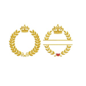 Crown wreath Monogram Machine embroidery design / Crown wreath with heart  / Floral wreath / Two separate design