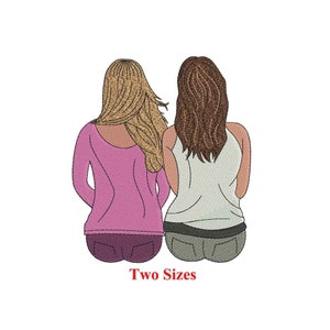 Personalized two sister sitting Machine embroidery design / Sister love /Sister gift / Sister