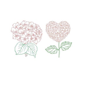 Hydrangeas Flower & Heart shape Machine Embroidery Design / Machine Embroidery / Flower Design / Flower leaf Design / Cute design