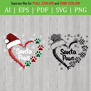 Kerstmis Santa Heart Paw SVG CUT File / Santa Paw / Merry Christmas paw Hart circuit bestanden
