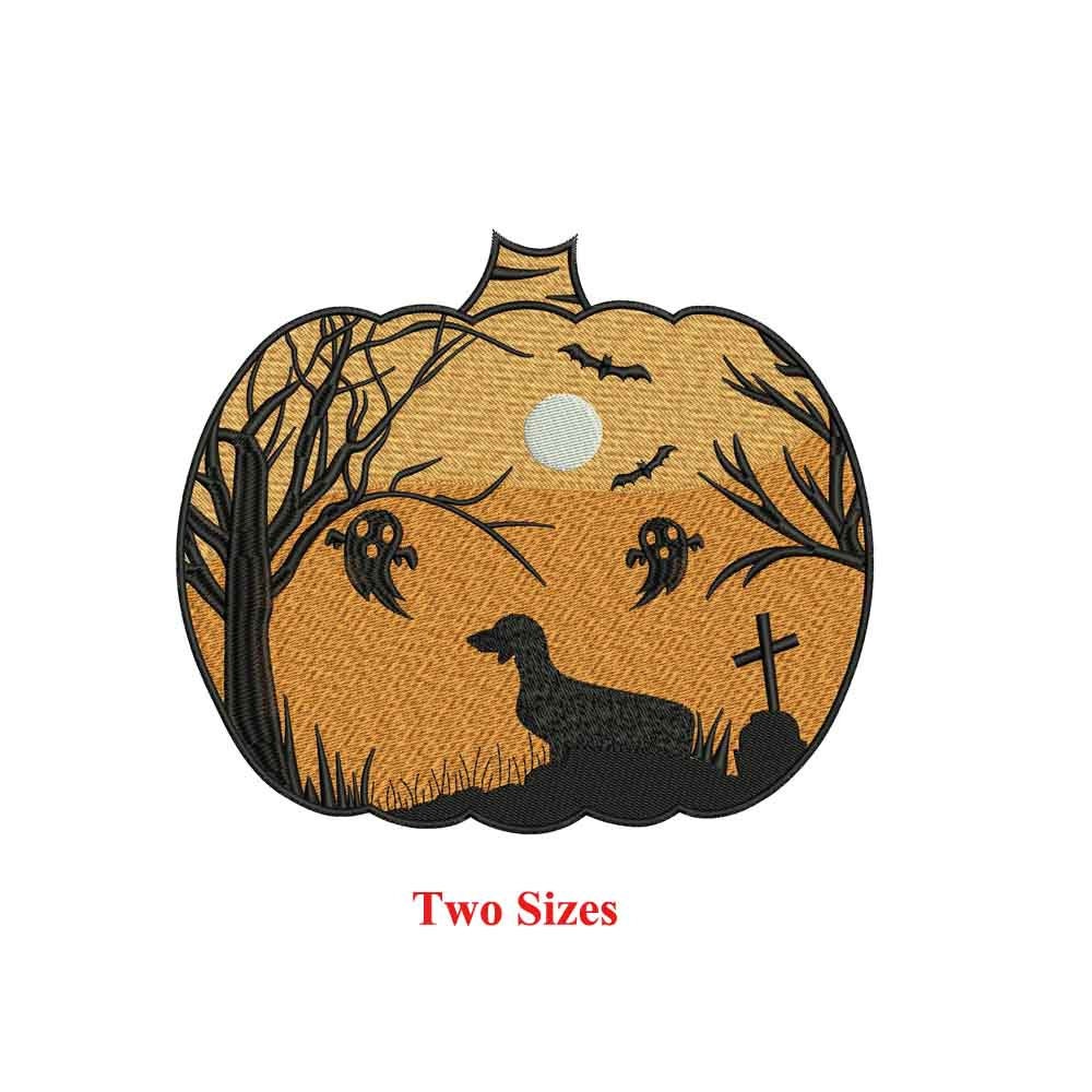 Halloween Ghost Dachshund Pumpkin Machine Embroidery Design / Dachshund Halloween / Halloween