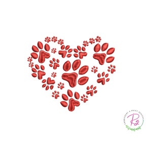 Hear Paw Embroidery Design / Machine embroidery /Heart paw print / Foot print red heart /Love heart paw / Paw lovers / Cute heart