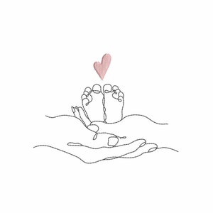 New born baby foot baby shower line art Machine embroidery design | Baby shower | Baby foot