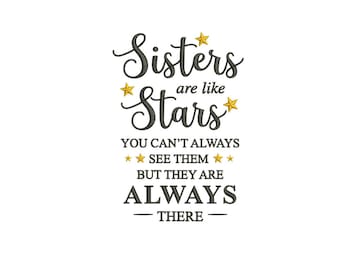 Sisters Are Like Stars Machine borduurwerk ontwerpen | Zusterliefde | Hoepel van 5 x 7