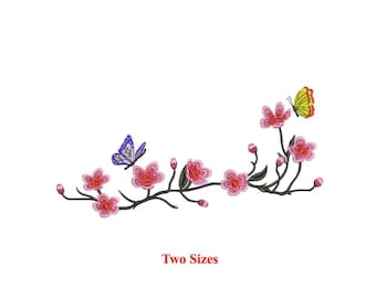 Diseño de bordado a máquina de rama de cerezo con mariposa (descarga digital)