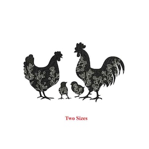 Chicken floral family Machine Embroidery Design / Chicken family with chick / Chicken floral flowers